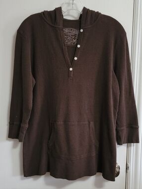 GAP dark brown hooded waffle 3/4-sleeved top
